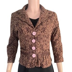 Vintage Brocade Brown Blazer Jacket M Pink‎ Buttons Coquette Gallery Chic Artsy